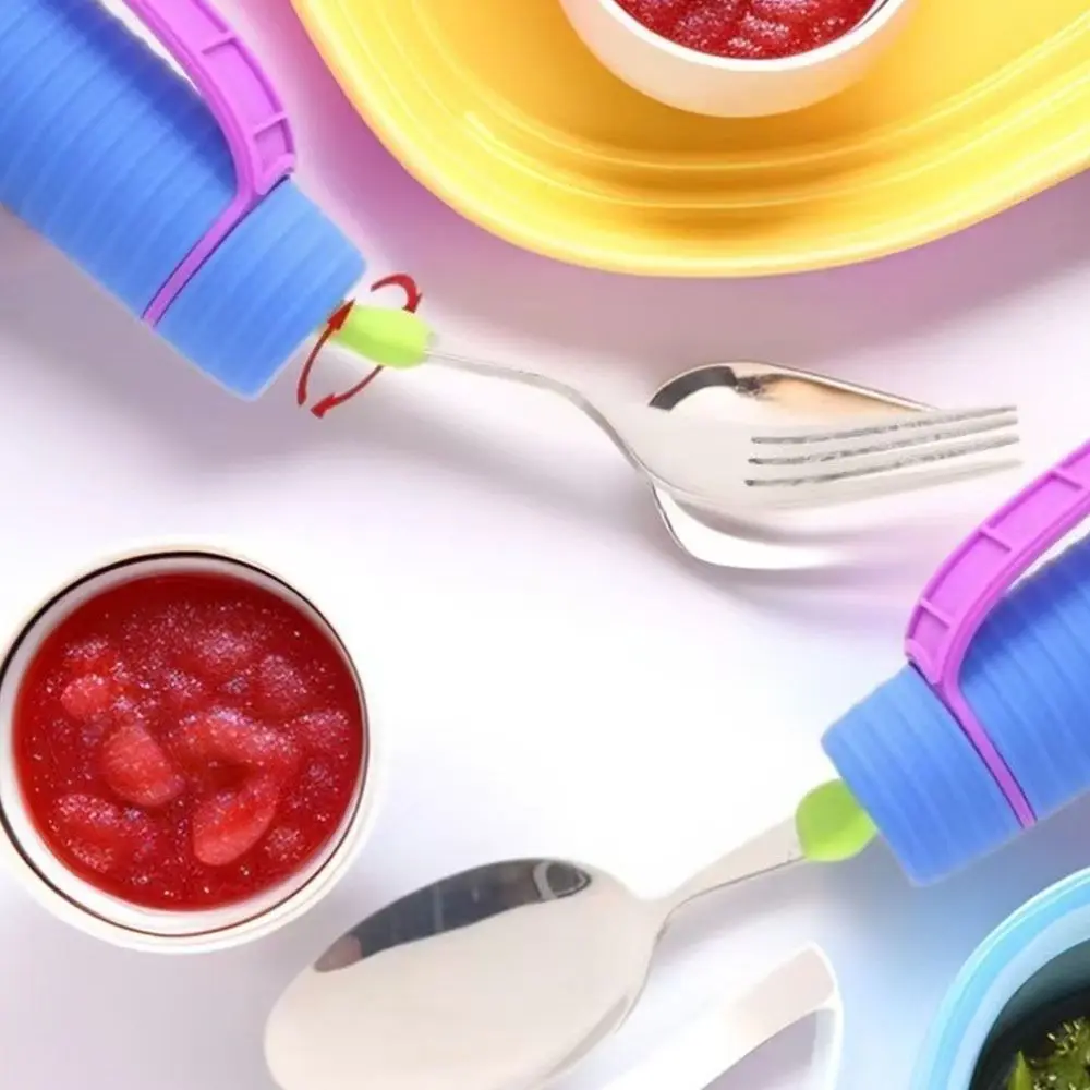 2Pcs/Set Nonslip Elderly Spoon Utensils Adjustable Rotatable Disabled Feeding Utensil Safe Feeding Easy To Use Food Aid Spoon