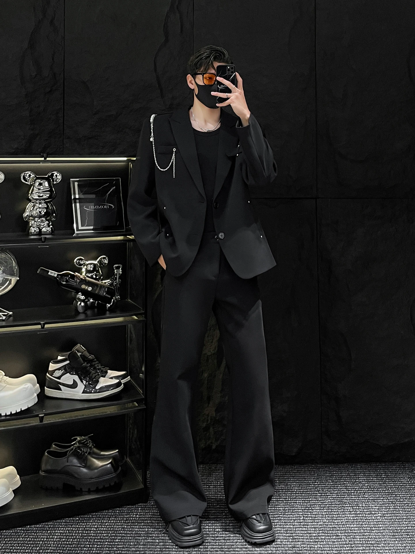 

Повседневный костюм с жемчужной подвеской и цепочкой, комплект из двух предметов для мужчин, свободный силуэт, длинные брюки Westwear, осенняя мода, молодежный тренд