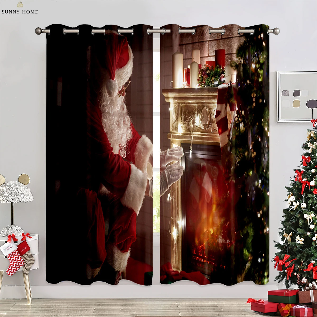 Christmas Snowman Elk Ball Decoration Curtain Bedroom Living Room Restaurant Holiday Party Window Decoration Curtain 2 Pieces