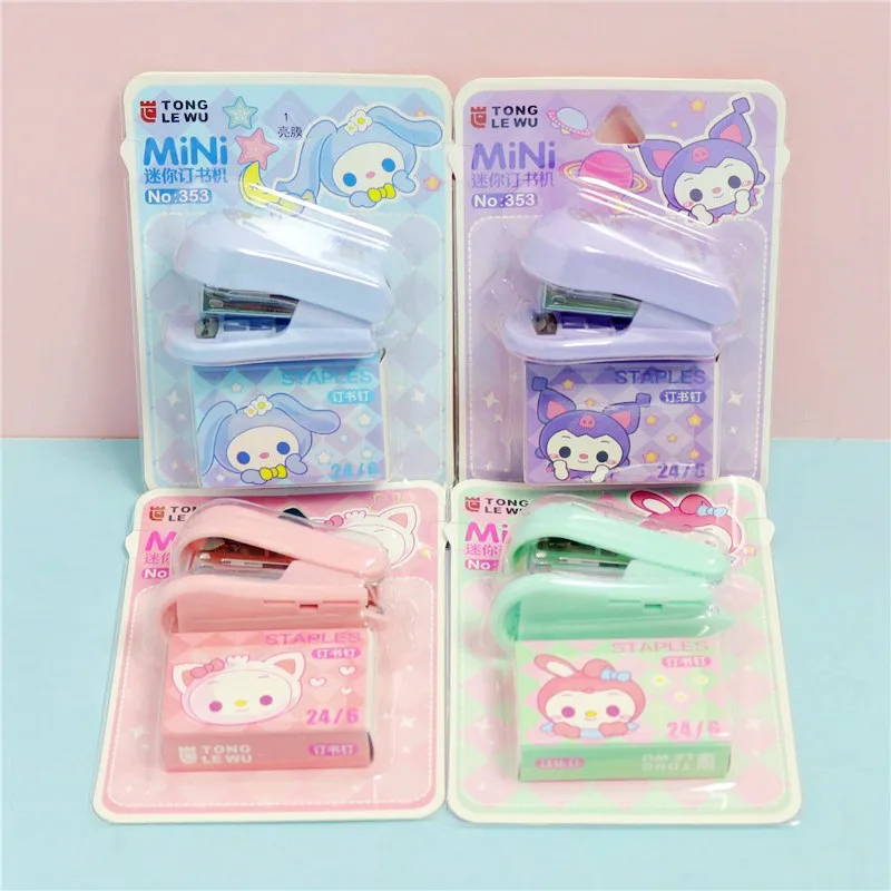 Kawaii Sanrio Kuromi Staplers Set My Melody Portable Student Material Test Paper Mini Binding Machine Cartoon School Stationery