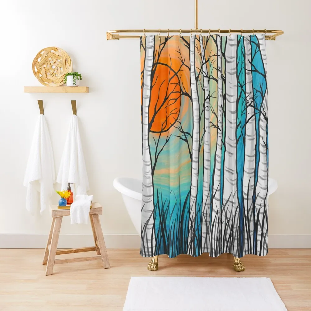 

Sunset Birch trees Shower Curtain Window Washable Waterproof Fabric Shower Curtain