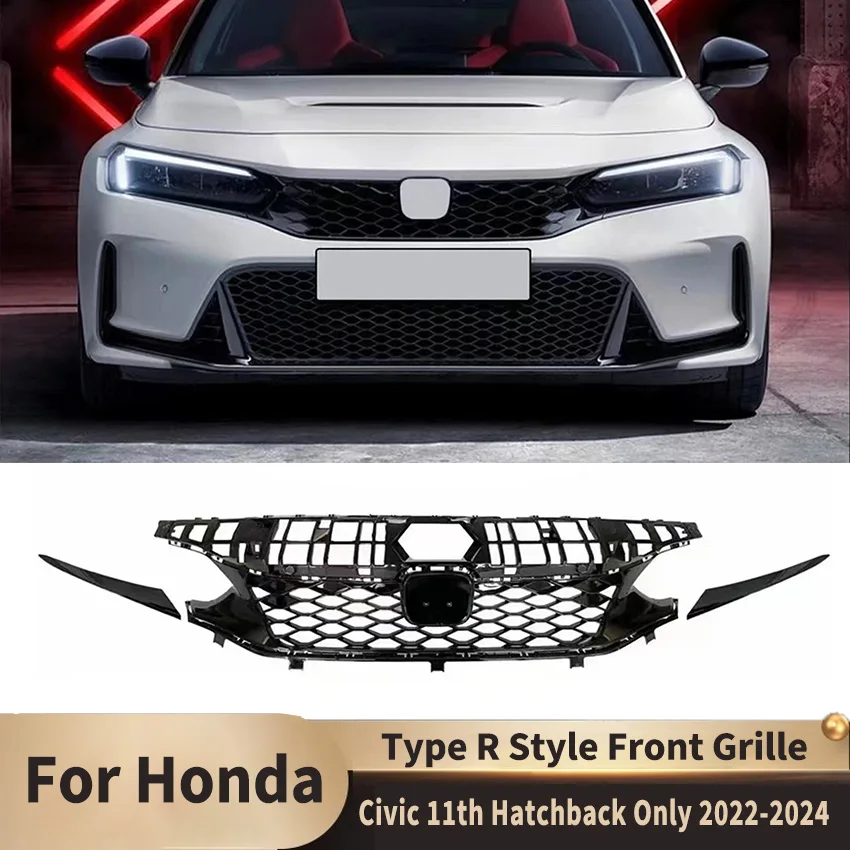 Front Bumper Grille Hood Tuning for Honda Civic 11th Hatchback Only 2022 2023 2024 Middle Hood Radiator Grill Auto Accessories