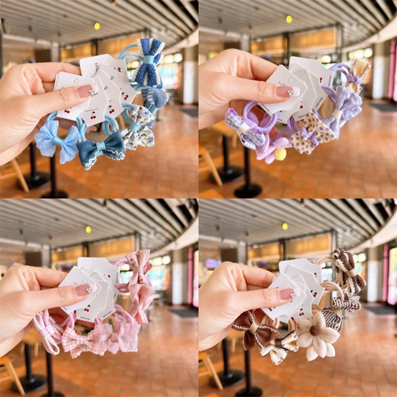 

Тканевые резинки для волос с бантом для девочек, эластичные держатели для хвоста с цветами, милые, не повреждающие волосы, нескользящие, мягкие, для малышей, аксессуары для повседневного использования