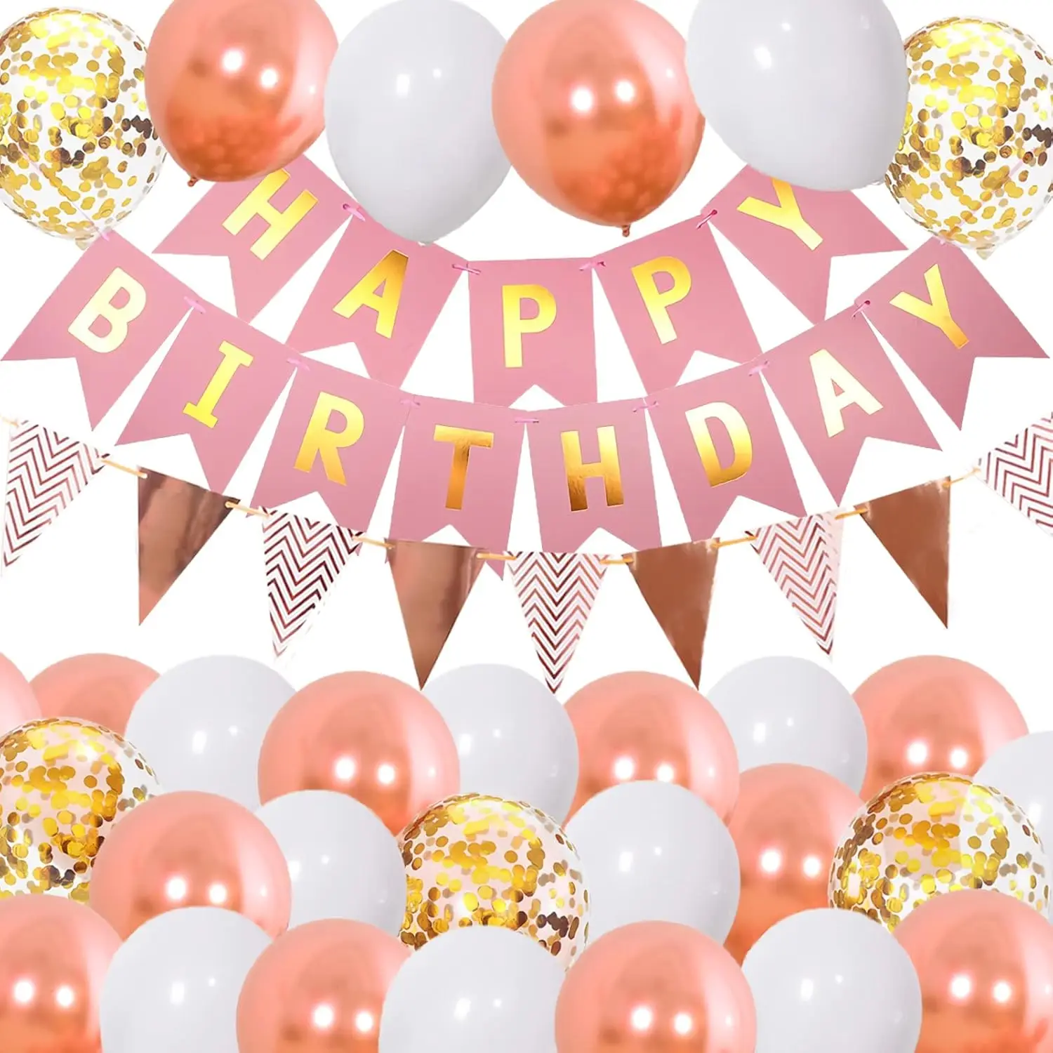 Birthday Party Decorations - Pink Birthday Banner Set Party Supplies with 12