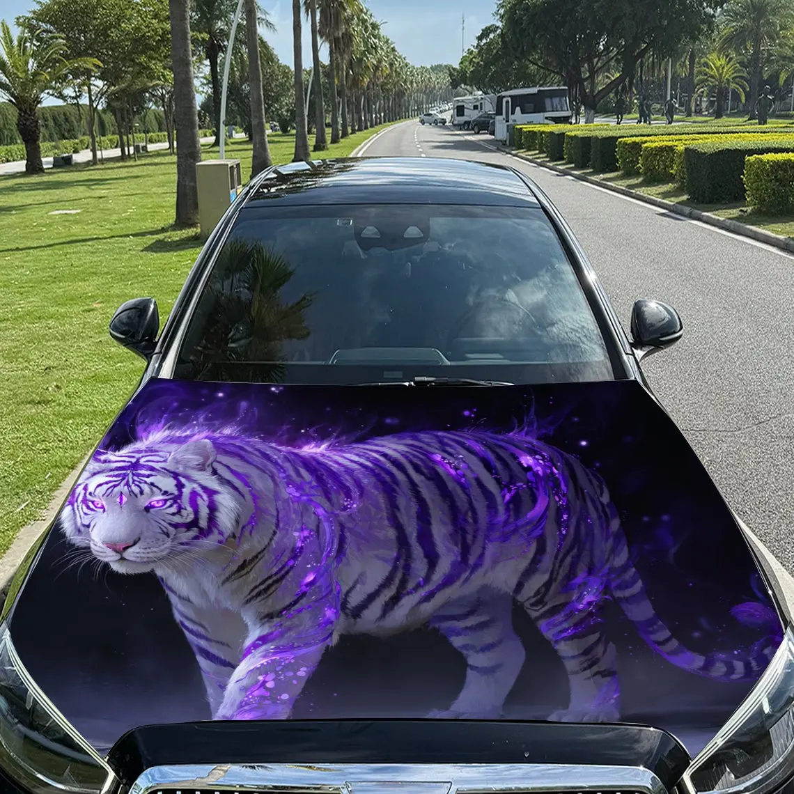 

Purple Flame Tiger Car Hood Stickers-Durable PVC Film Protective Film, Scratch Resistant Decoration, Suitable For Most Cars, Tru