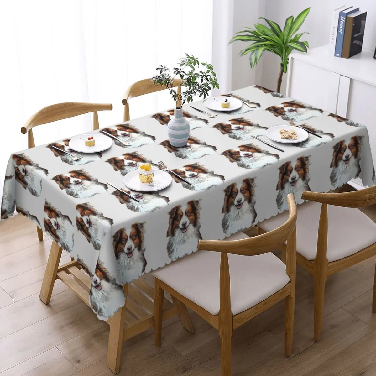 Australian Shepherd Red Tricolor Lovers Custom Rectangular Tablecloth Oilproof Table Cover for Dining Events Table Cloth