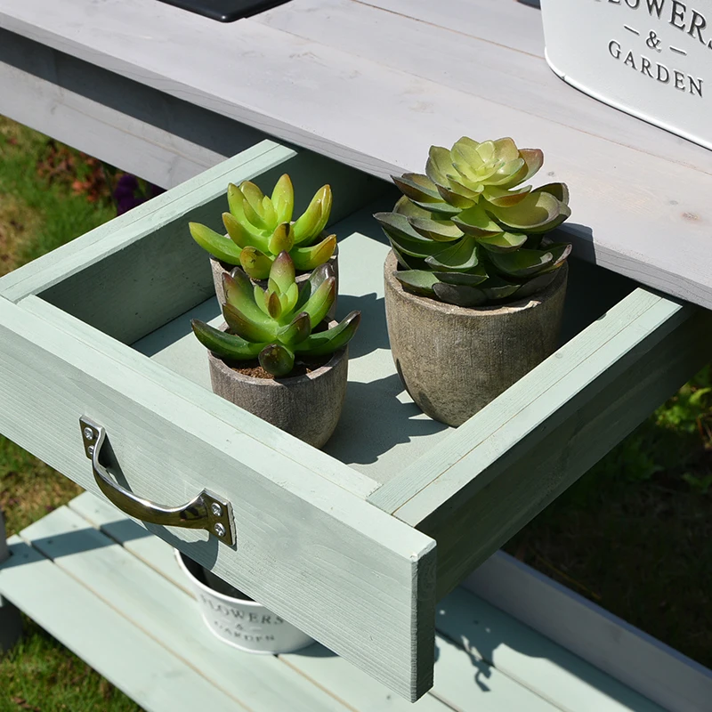 Gardening Workbench Rustic Wooden Potting Bench Garden Planting Table with Storage Drawer