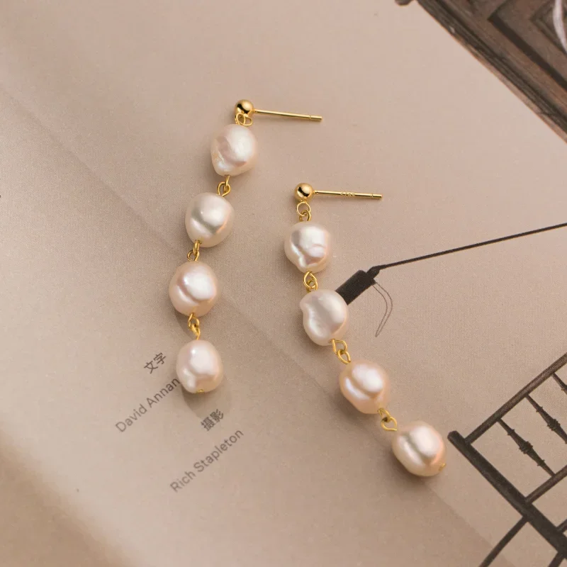 Minar French 14K Gold Plated Copper Real Freshwater Pearl Thread Long Tassel Drop Earring for Women Wholesale Casual Jewelry view 4