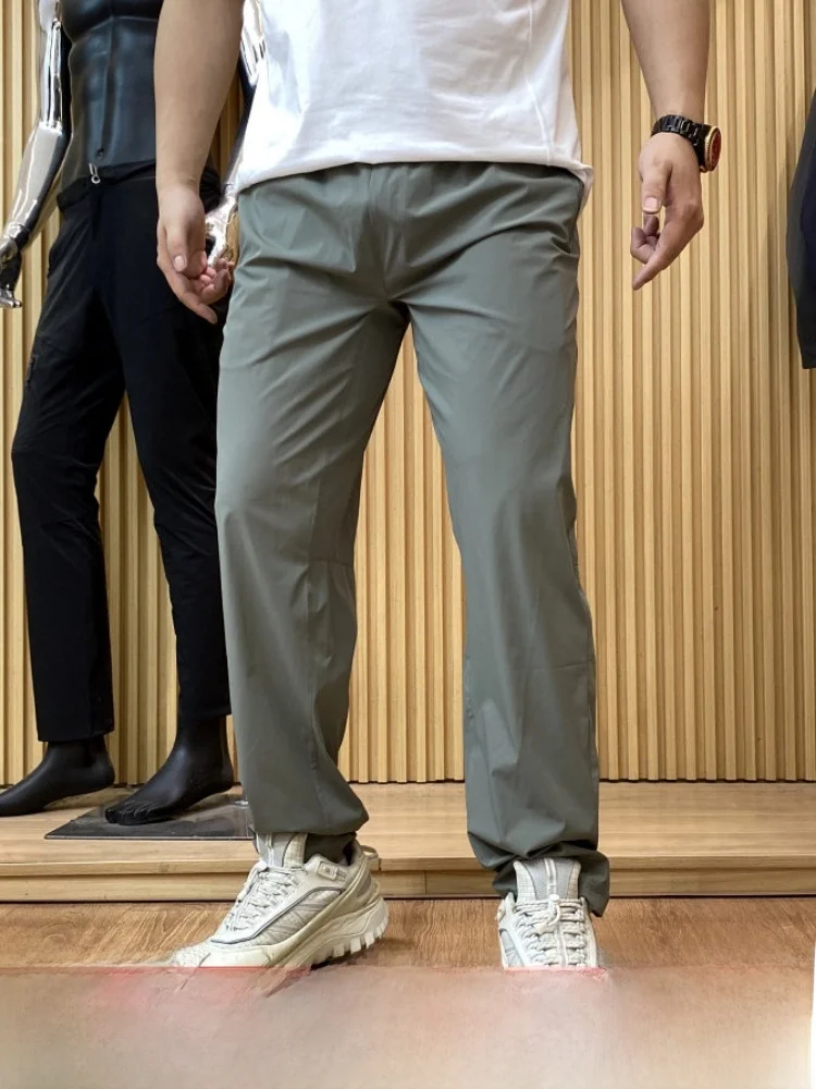 Quick Dry Breathable Ice Silk Men's Slim Fit Casual Pants Straight Leg High Elasticity Spring Summer Lightweight Fashionable