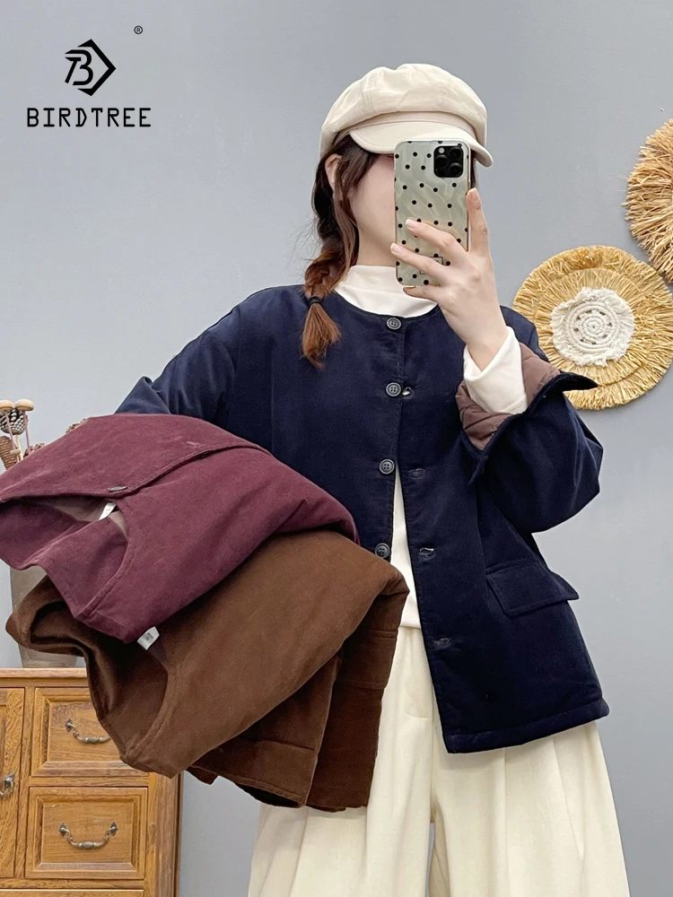 

New 2025 Winter Cotton Padded Corduroy Jacket, Women O Neck Pocket, Mori Girl Fashion OL Commute Warm Loose Outerwear C5N430CC