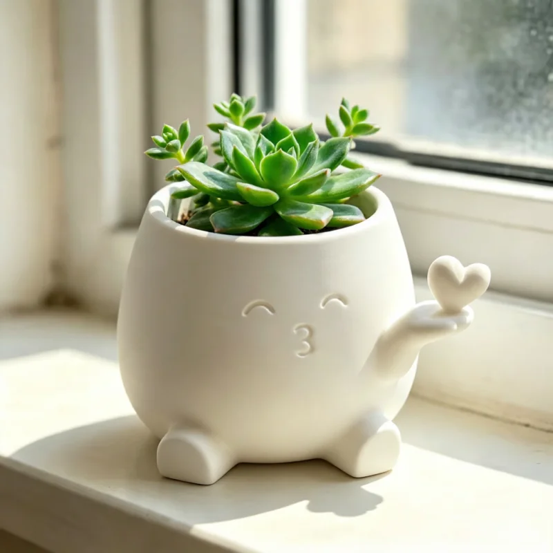 Cartoon Heart Hand Small Flower Pot,Smiley Face Succulent Planter,3D Print Multi Purpose Desktop Vessel For Tiny Plants Sundries