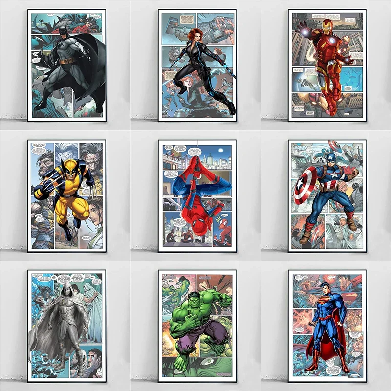 

Miniso Disney Marvel Comic Poster Spiderman Iron Man Hulk Captain America Canvas Painting Anime Wall Art Prints Home Decor