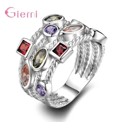 Trendy Fashion 925 Sterling Silver Women Rings Multi Layer Full Micro Paved Cubic Zirconia Jewelry Gift Rhineston Ornament