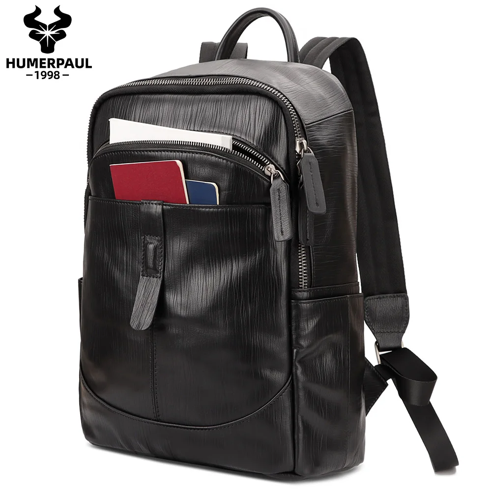 Nature Leather Men\'s Backpack Business 14 15.6 17.3inch Office School Laptop Bags Large Capacity Travel Bag Mochila