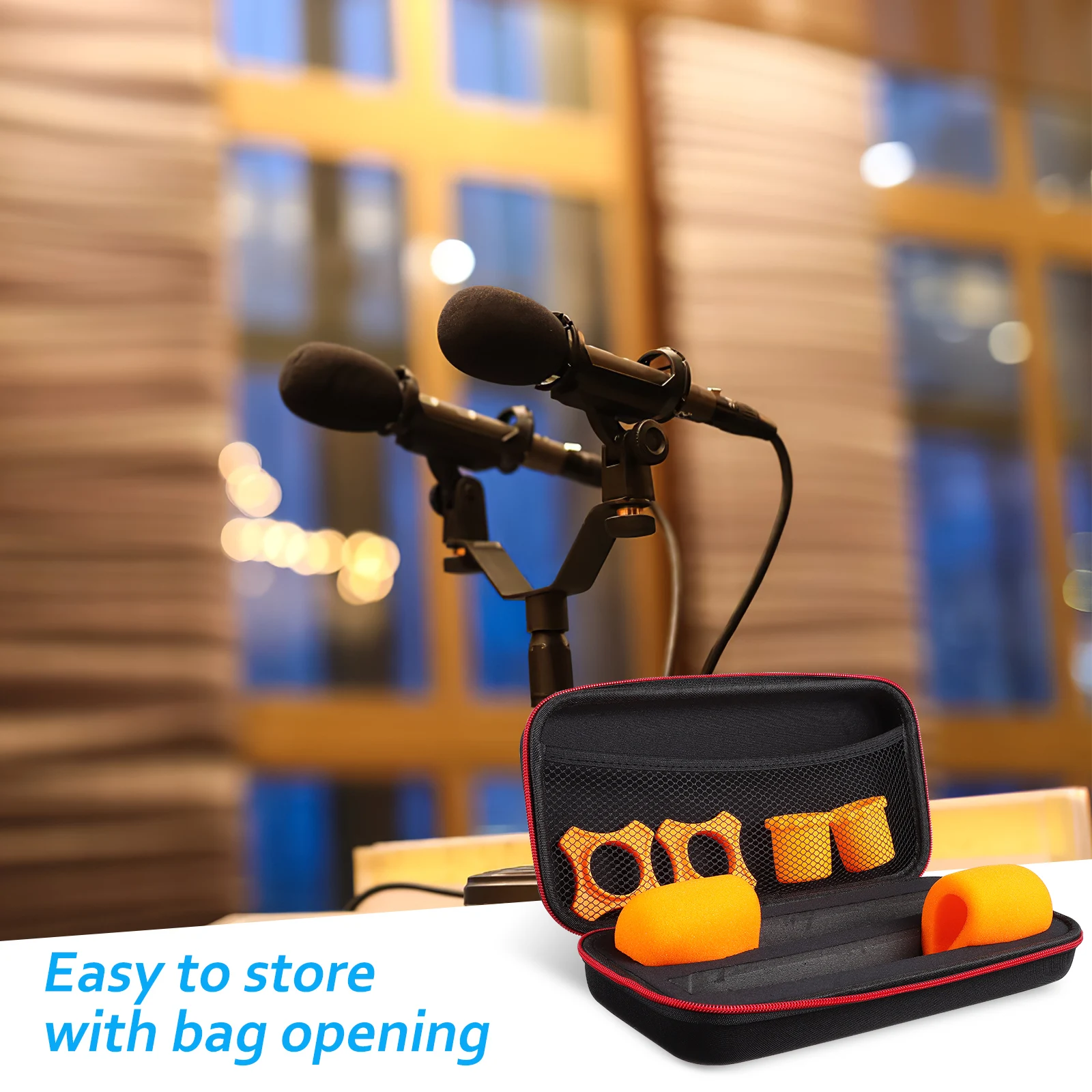 

Microphone Case with Sponge Interior 1pc Zipper Storage Bag Windscreen Cover Holder Slip Rings Compatible Mic Gear