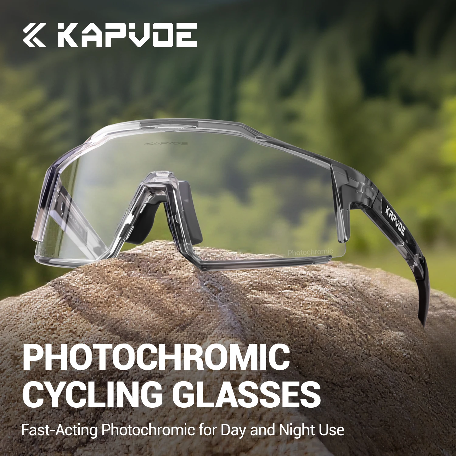 KAPVOE Photochrome Fahrradbrille UV400 Tag- und Nachtnutzung MTB Bike Sonnenbrille für Männer und Frauen Outdoor Camping Golf Sport Wandern Eyewear