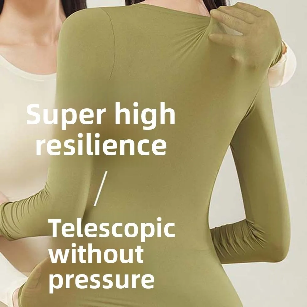 رقيقة جدا النساء الملابس الحرارية جولة الرقبة ملابس اخلية حرارية غير مرئية يشعر التدفئة الملابس الداخلية الدفء السراويل الطويلة الفتيات الإناث