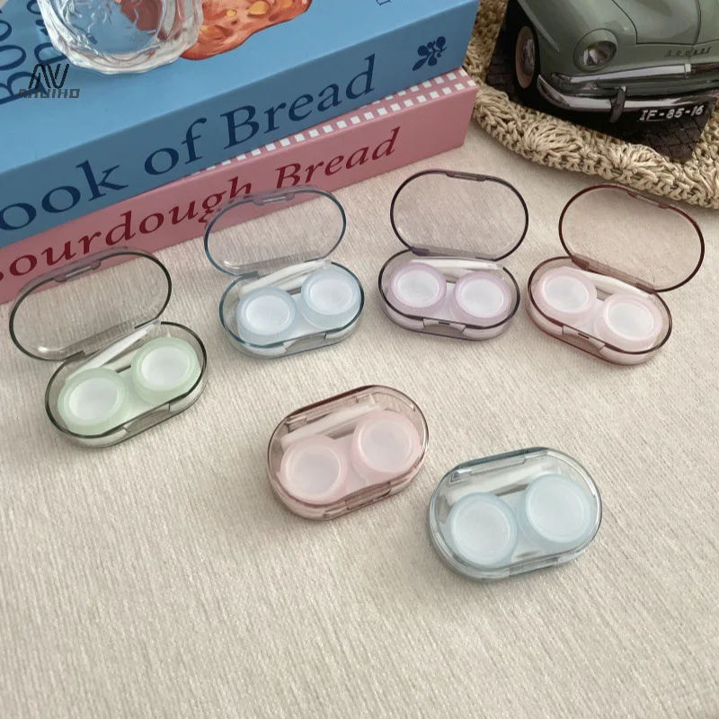 Simple Solid Color Clear Contact Lens Case Portable Mini Contact Lenses Care Box Beauty Pupil Storage Container Travel Kit