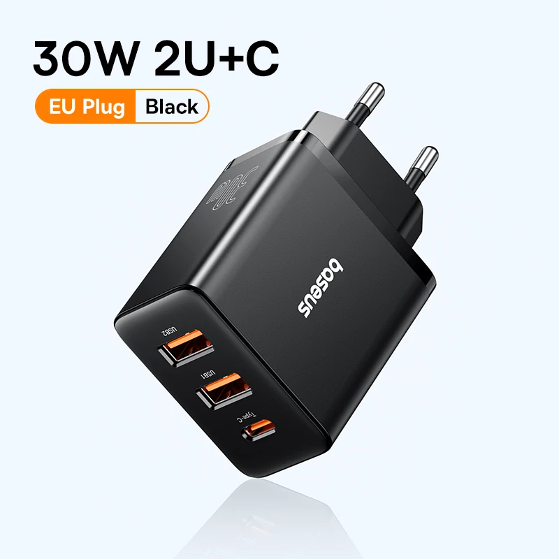 Зарядное устройство Baseus 30W USB-C PD QC3.0, 3 порта, быстрая зарядка — фото товара
