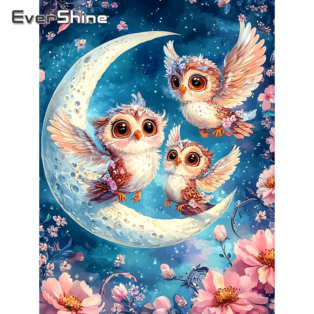 EverShine Diamantmalerei Tierbild Strass-Mosaik Vogel Vollflächige Quadratische Stickerei Gänseblümchen DIY Mond Kind Hobby