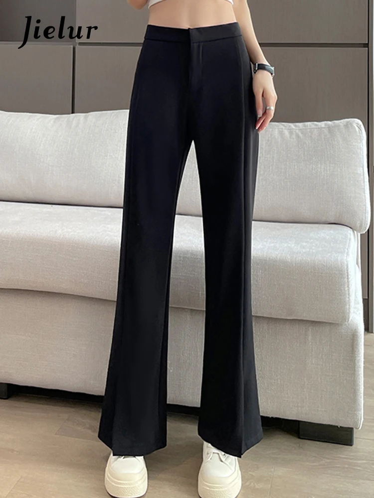 Jielur Summer Split Fashion Female Flare Pants New High Waist Slim Solid Color Casual Suit Pants Korean Style Simple Streetwear