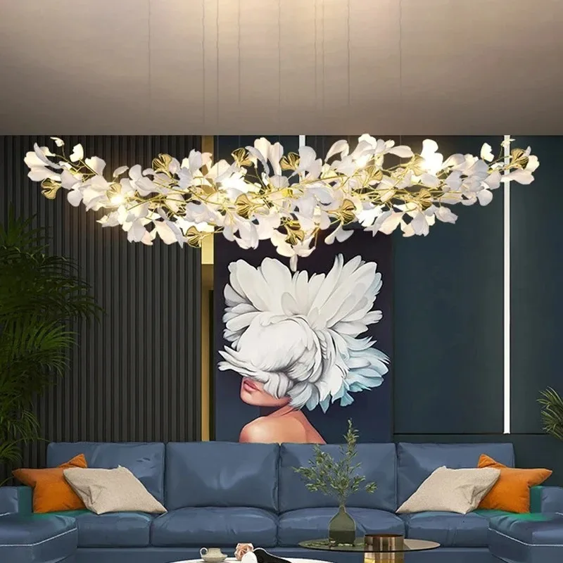 

Modern Art Ceramics Chandeliers Home Ginkgo Biloba Decoration Villa Living Room Pendant Lamps Indoor Hanging Led Lights Fixture