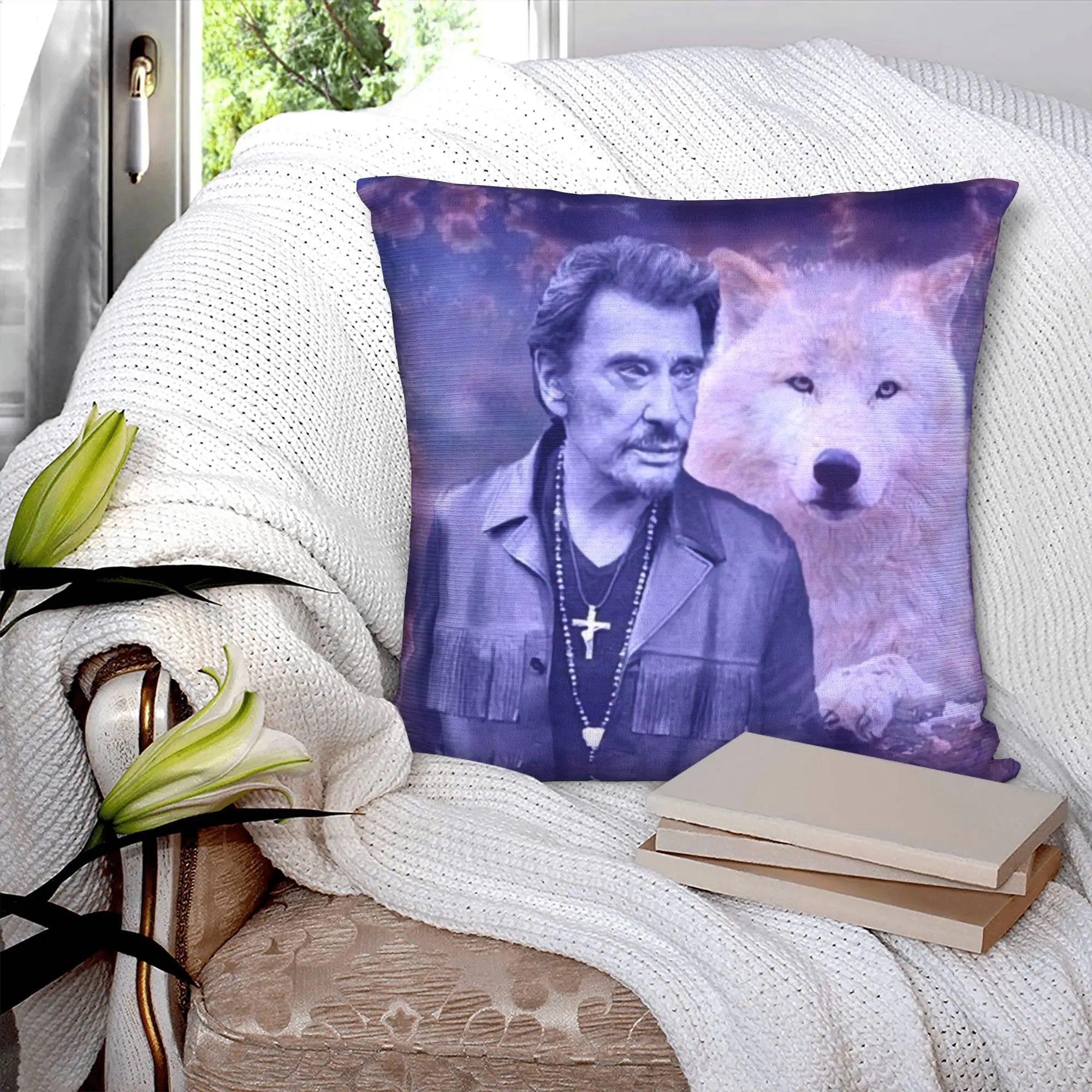 Johnny Hallyday Cushion Covers 45x45cm Velvet French Singer Rock Music Pillow Case for Sofa Square Pillowcase Bedroom Decoration
