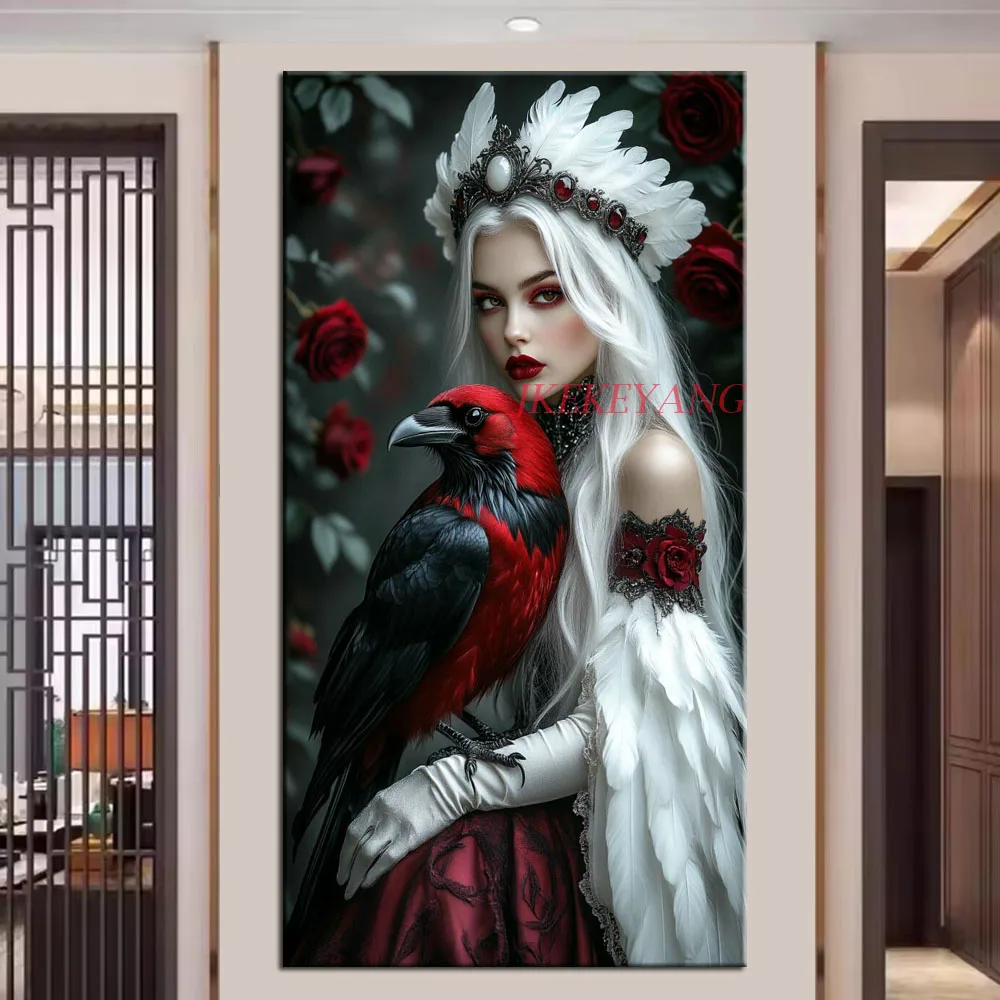 

Фантастическая женщина и ворона картина DIY алмазная живопись вышивка крестиком полная дрель Алмазная мозаика новая коллекция домашний декор