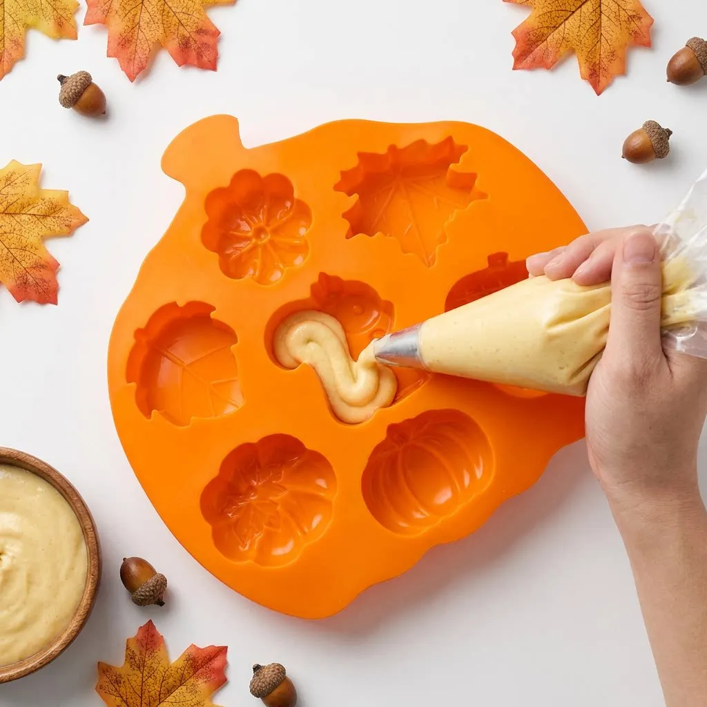 7 Cavity Autumn Fall Silicone Mold, Squirrel Pumpkin Acorn Maple Leaf For Mousse Cake Jelly Candle Soap DIY Craft Baking