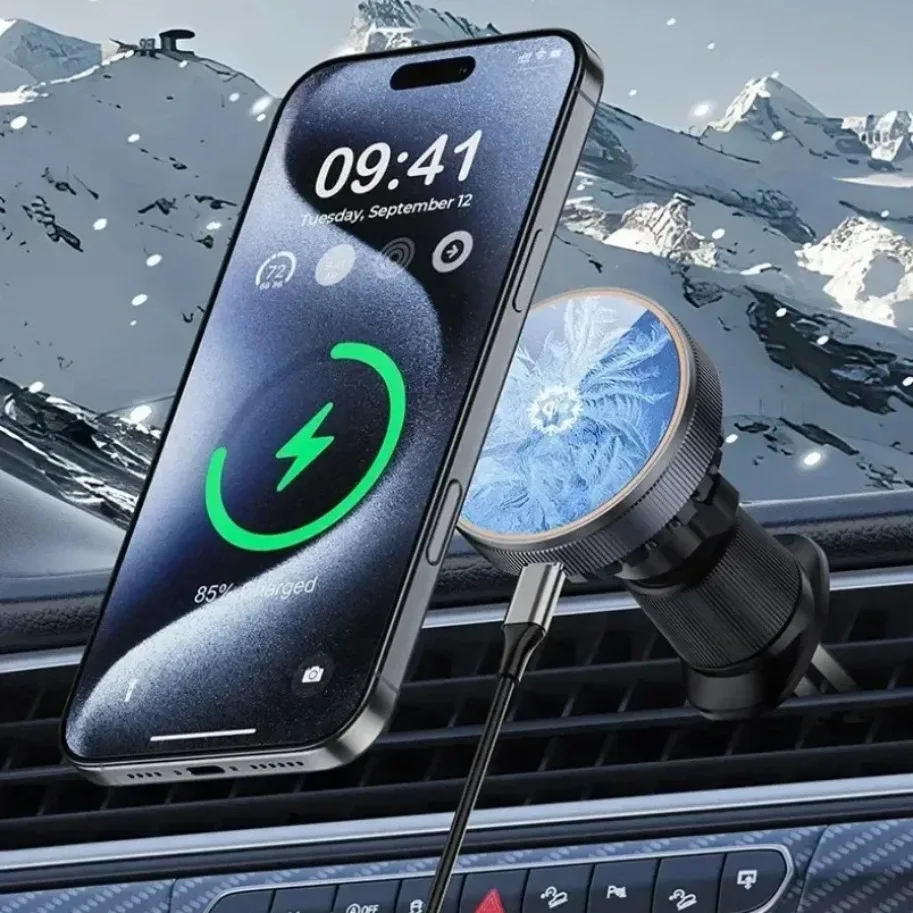 

100W Fast Charger Station Car Cooling Magnetic Wireless Charger Air Outlet 360° Rotate For Magsafe iPhone 16 15 14 13 12 Pro Max
