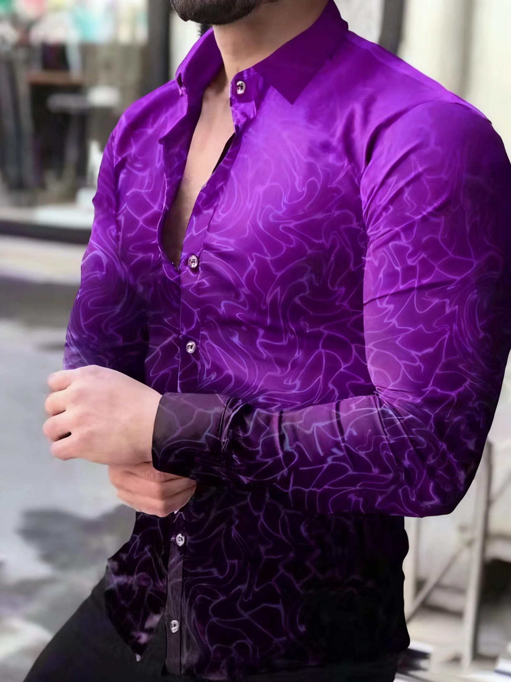 

2025 New Men's Printed Button-Down Long-Sleeve Shirt, Casual, Stylish Streetwear, Comfortable for Everyday and Outdoor Use