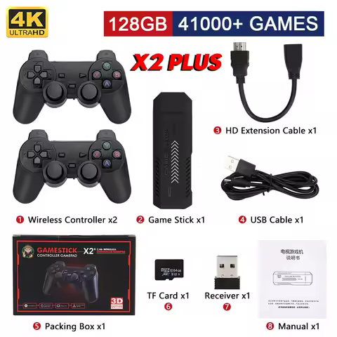 NEW 128G GD10 Plus Game Stick 4K HD Video Game Console 2.4G Double Wireless Controller Game Stick For N64/PSP/PS1/GBA