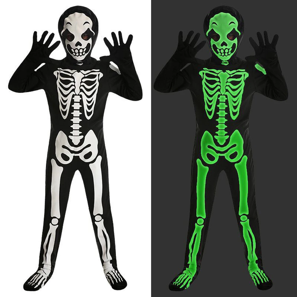Costumes squelettes pour enfants Halloween Night Glow-in-Dark Grim Reapers Costume apporter la nuit de fête de cosplay amusante