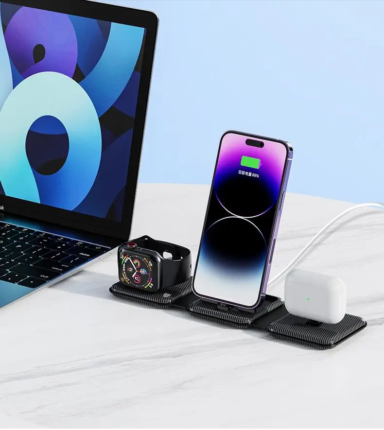 ZECAA 3 In 1 Foldable Magnetic Fast Charging Wireless Charger Stand For iPhone Air Pods Apple Watch Wireless Charger Pad