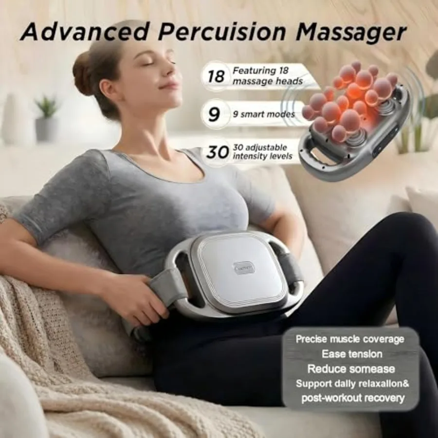 18-Head Massage Gun Set Deep Tissue Percussion Massager with 9 Smart Modes 30 Speed Levels Quiet Handheld Muscle Massager for B