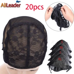 Redes de cabelo invisível para fazer perucas, Stretch Swiss Lace Cap, alças ajustáveis, rede de cabelo preta, barata, XL, L, M, S, 20pcs