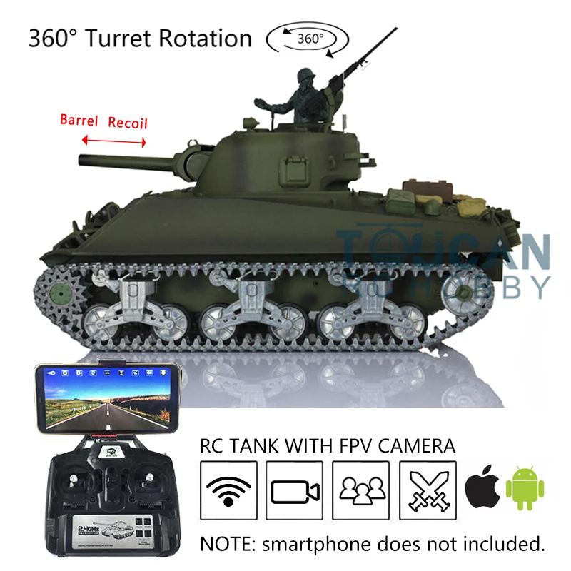 HENG LONG 1/16 7.0 M4A3 Sherman RC Tank wojskowy 3898 360 ° Zdalnie sterowane zabawki FPV Barrel Recoil TH17684