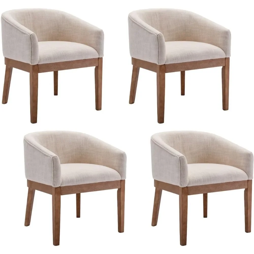 

Dining Chair Set of 4 with Wood Legs, Curved Backrest, Mid-Century Modern Kitchen Chairs, Linen Upholstered Dining Chair