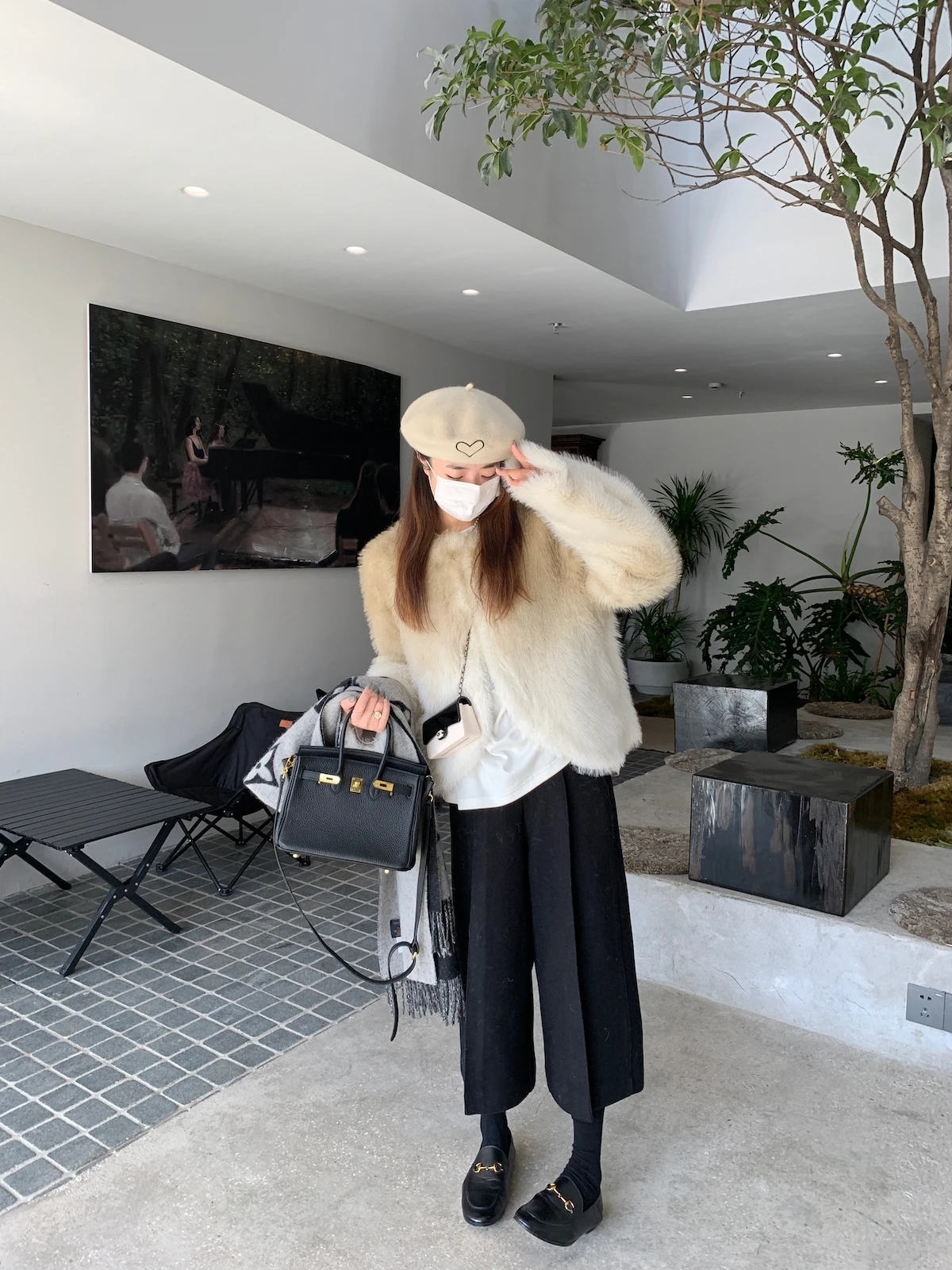 

Ele adual Color Fur Jaet Women's Faionable Eco-friendly Long Sve round Ne Coat High-end Sensation Soft Texture