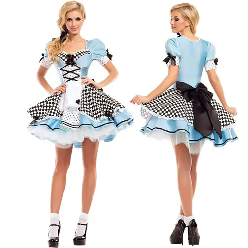 

Alice in Wonderland Costume Women Fantasias Poker Maid Sweet Lolita Cosplay Blue Costume Halloween Carnival Party Fancy Dress Up