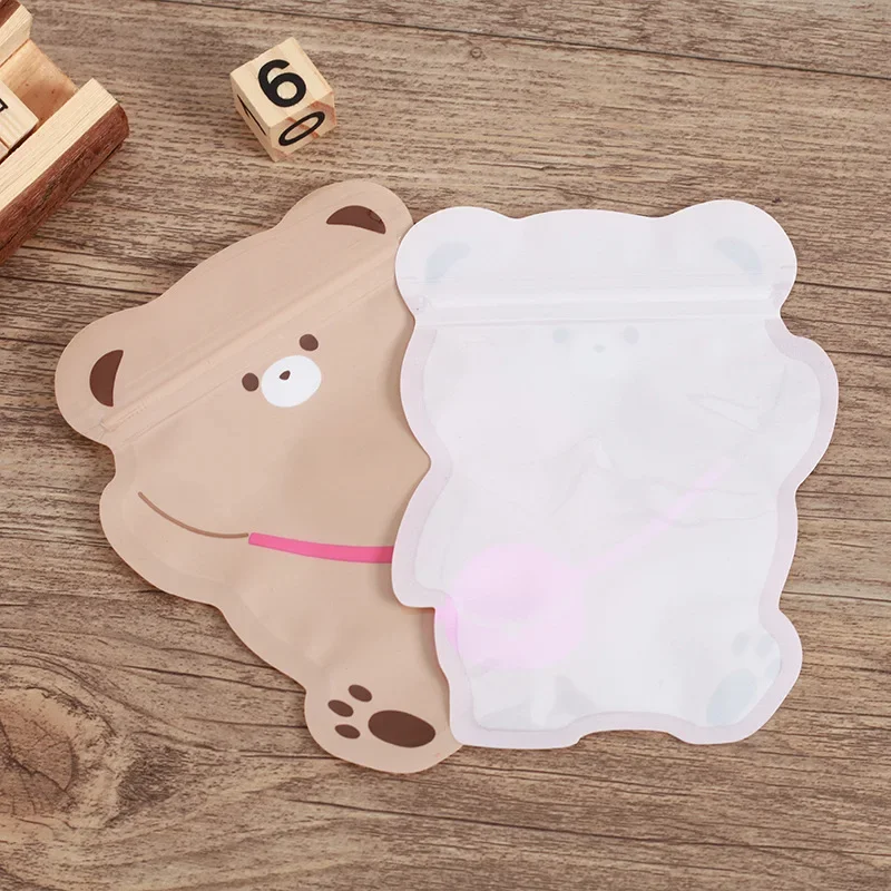 20pcs Little Bear Spot Candy Biscuit Snack Cartoon Shaped Self Sealing Bag Toy Jewelry Leisure Plastic Packaging Bag Wholesale