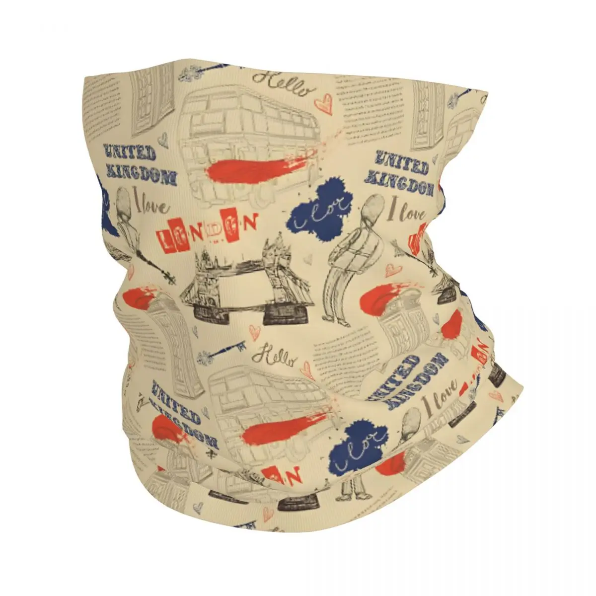 Seamless Pattern With London Landmark Symbols. Scarf Neckerchief Neck Face Mask Polyester