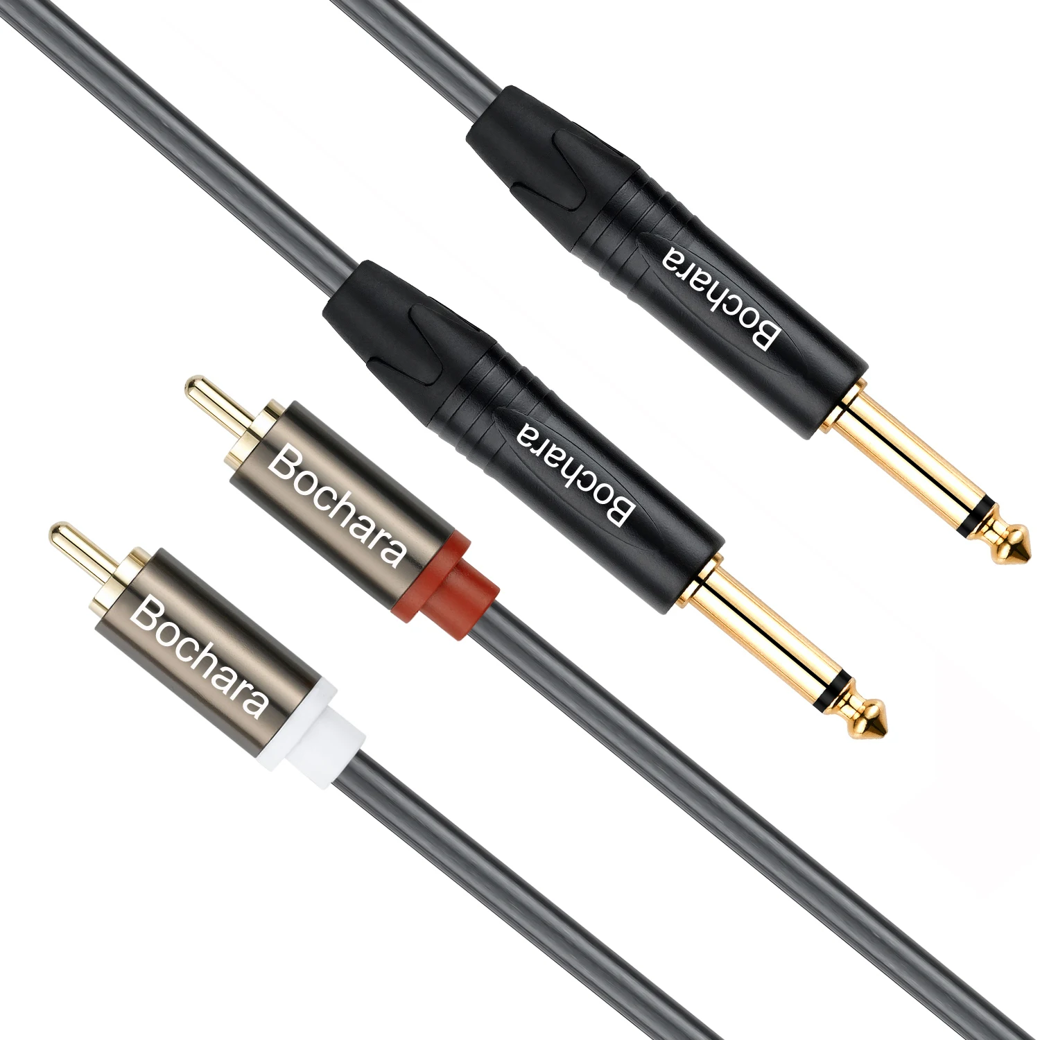 Bochara 2RCA إلى Dual 1/4 ''6.35mm TS OFC كابل الصوت احباط + مضفر محمي 1.5m 3m لمكبر الصوت