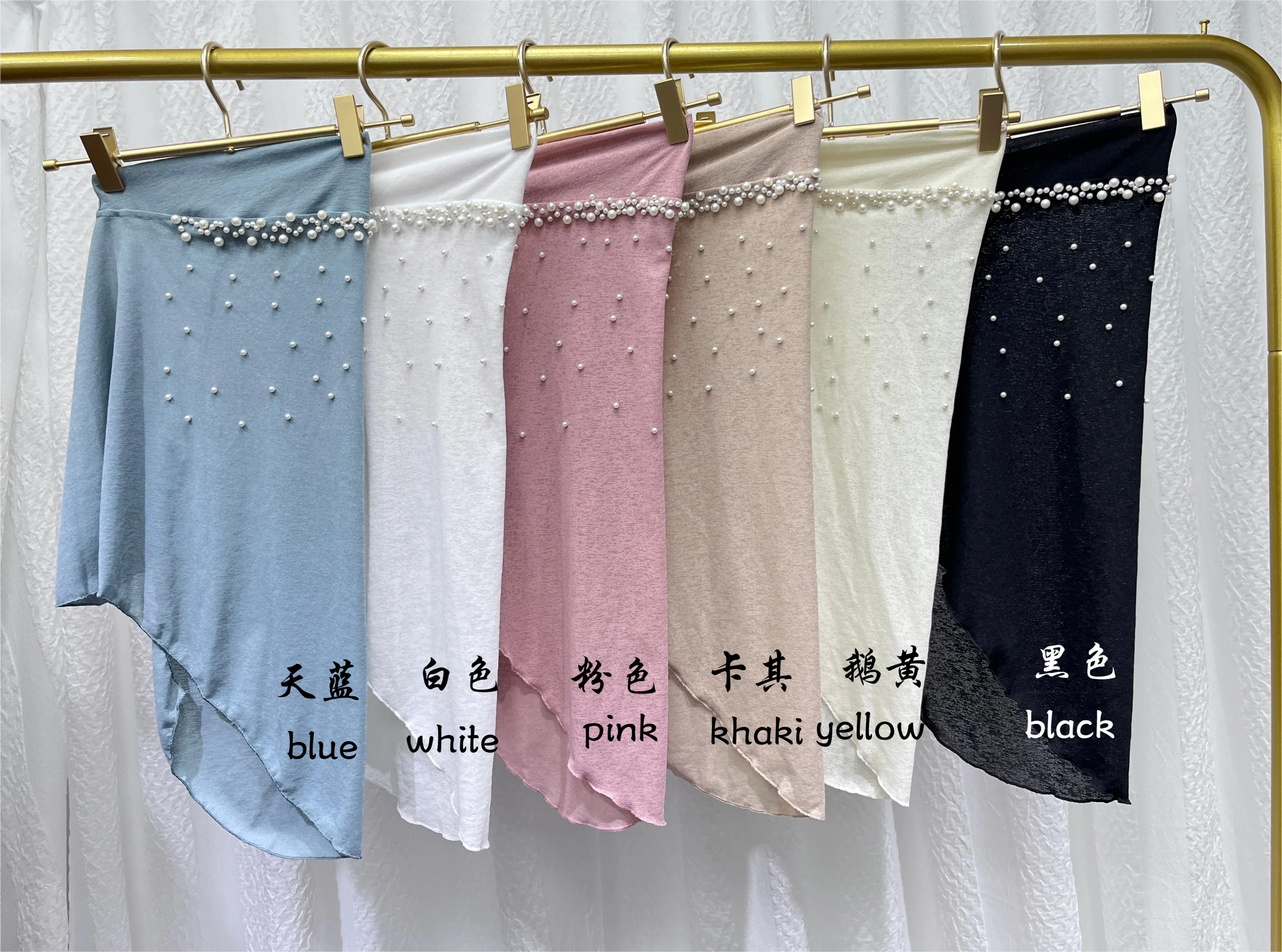 2024 summer new cross-border beaded pullover headscarf shawl elastic solid color ethnic pullover hat instant hijab for women