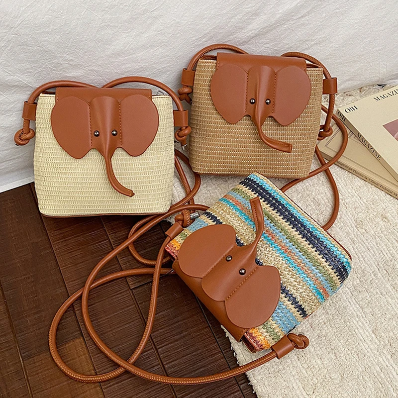 

Lafite Grass Crochet Hand Woven Elephant Bag Vacation Beach Women's Shoulder Bag Summer Grass New Large Capacity Women's Bags