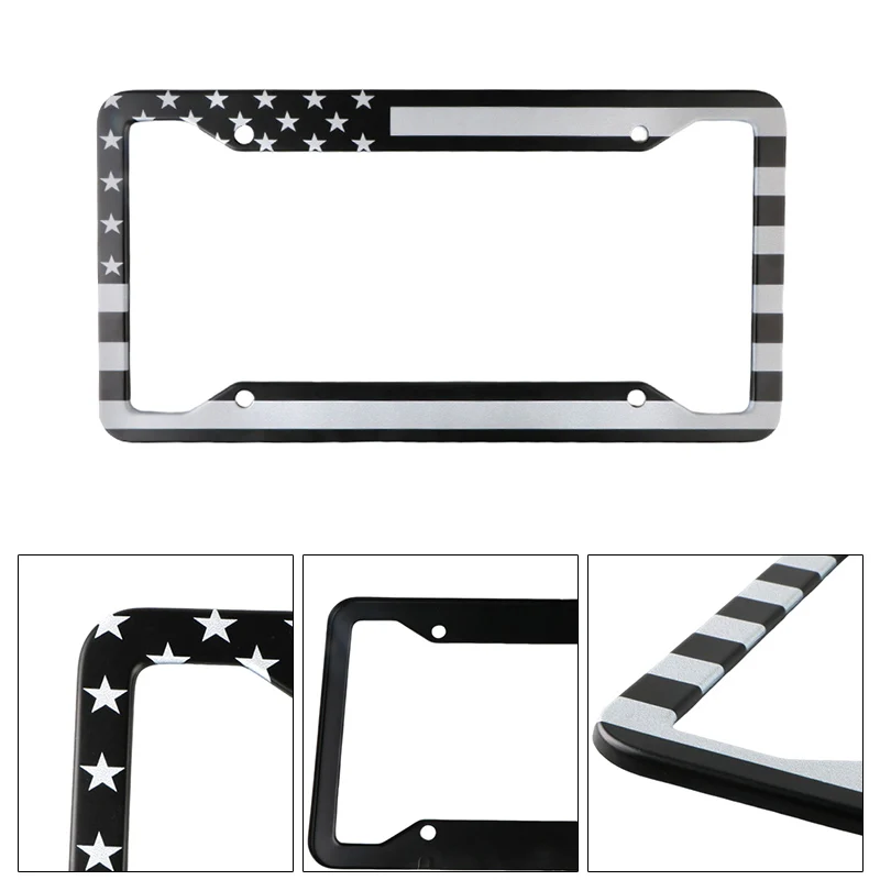 Car Parts Stainless Steel USA Flag License Plate Frame Cover  For USA Standard Car License Plate Holder