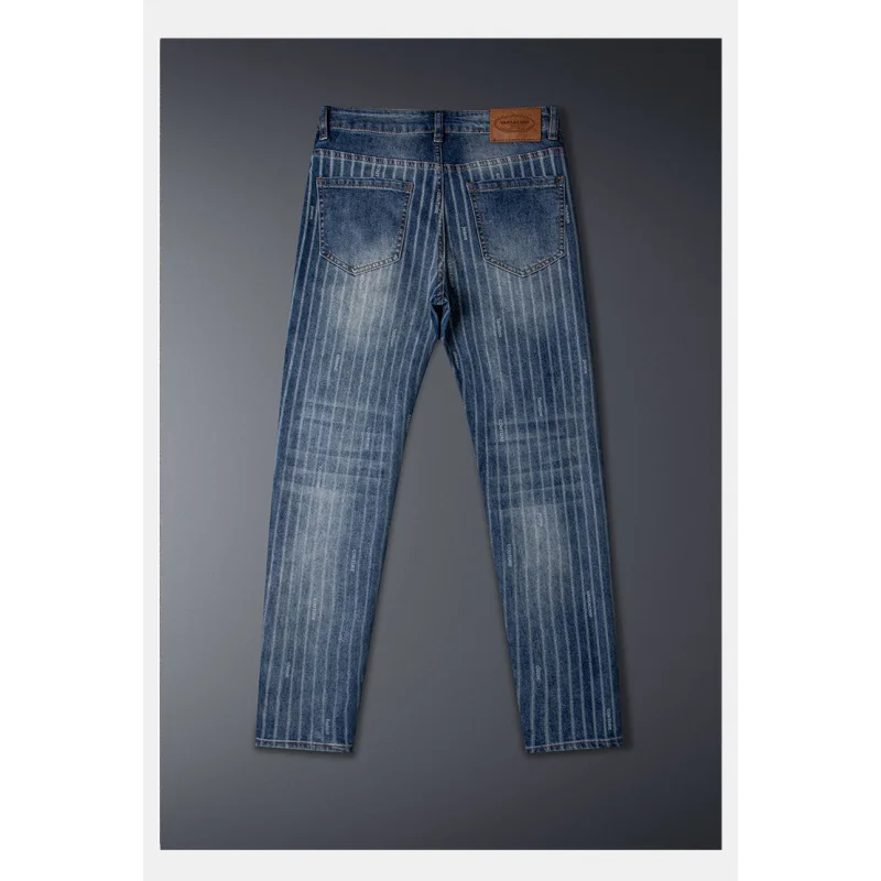 

2025 New Men's Jeans Summer Thin Fashion Gentleman Stripe Printed Slim fit Small Foot Casual Pants