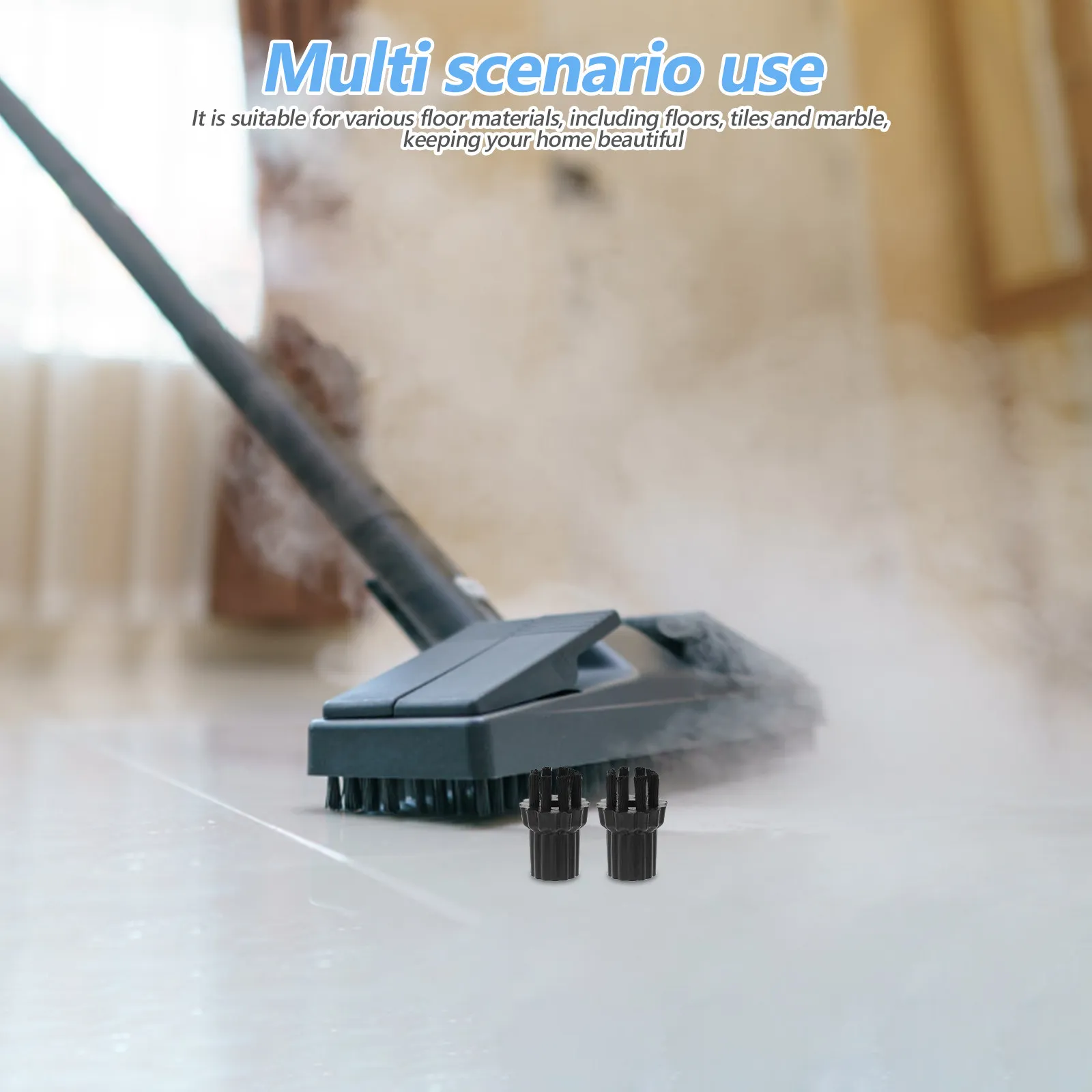 2Pcs Steam Mop Nylon Brush Heads for Deep Cleaning Wood, Tile & Marble Floors – Quick-Heating Multi-Angle Attachments