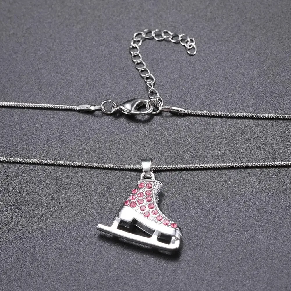 Skyrim 3D Crystal Ice Skate Figure Skating Pendant Skater Necklace Sliver Color Long Necklaces Jewelry for Teens Girl Women Gift