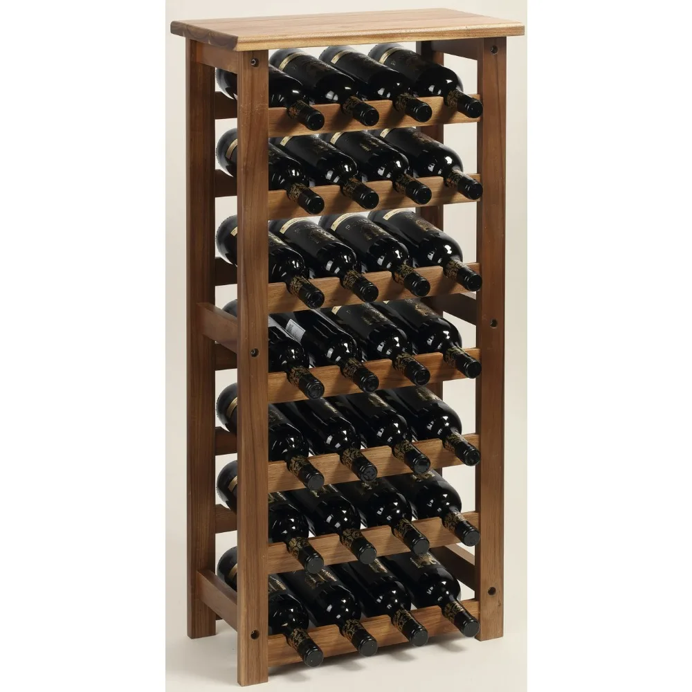 

7-Tier Wooden Wine Rack, 28 Bottle Floor Storage Display for Kitchen Cellar Bar Home